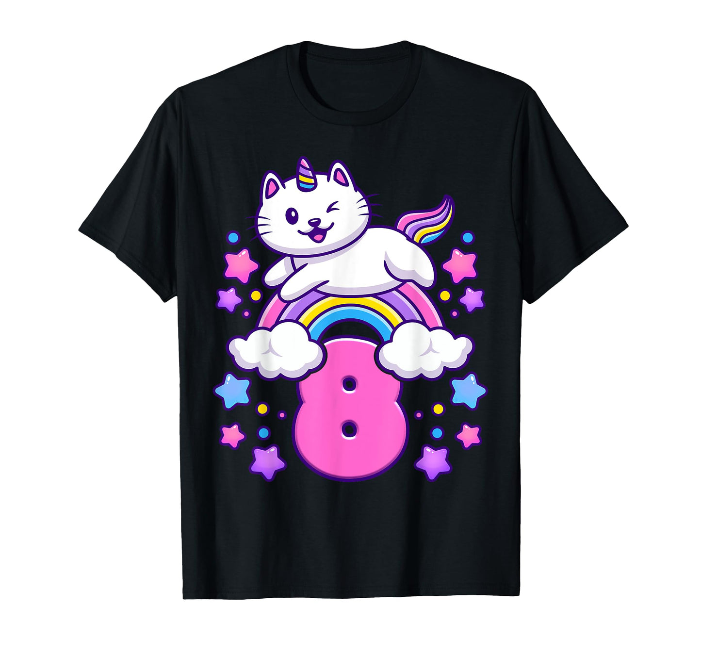 Birthday girl 8 years old, cat, unicorn, 8th birthday T-Shirt