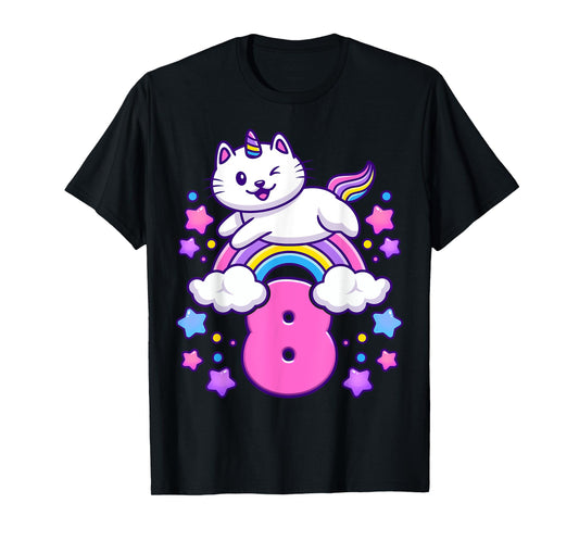 Birthday girl 8 years old, cat, unicorn, 8th birthday T-Shirt
