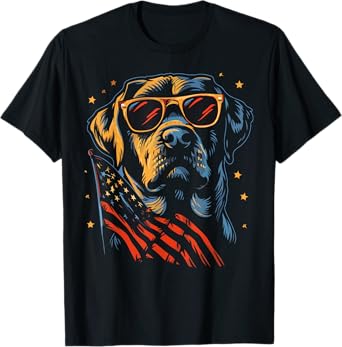 Yellow Labrador Labs Patriotic American Flag Dog 4th of July T-Shirt