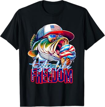 Cute Tastes Like Freedom Funny Fishing 4th Of July Patriotic T-Shirt