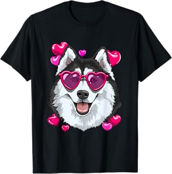 Valentines Siberian Husky Shirt Dog Face Heart Husky Lover T-Shirt