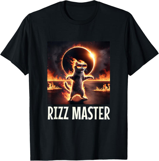Rizz Master Streetwise Slang - Funny Cat on Fire Graphic Tee T-Shirt