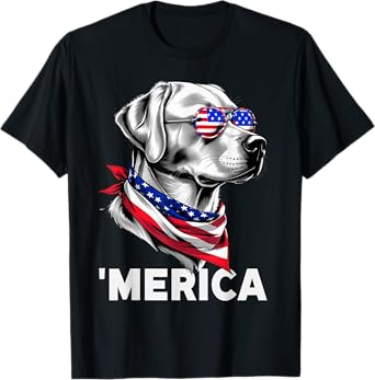 Labrador Retriever Dog Merica Patriotic 4th Of July USA Flag T-Shirt for Men Women
