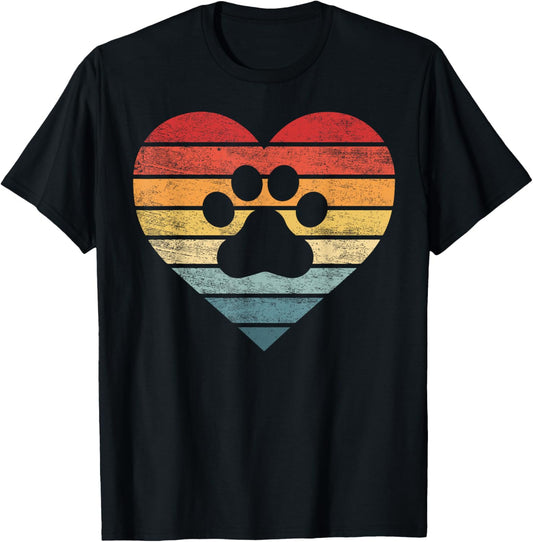 Veterinarian Vet Tech Retro Sunset Paw Print Dog Cat Lover T-Shirt