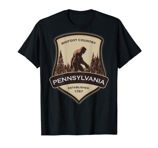 Printed On Back - Pennsylvania with a Bigfoot or Sasquatch T-Shirt