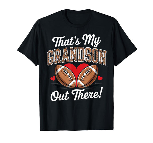 That’s My Grandson Out There Leopard Heart Football Grandma T-Shirt