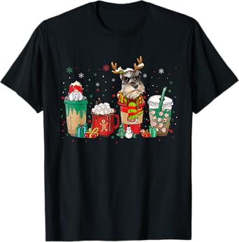 Cute Schnauzer Dog Christmas Coffee Pajamas Xmas Men Women T-Shirt