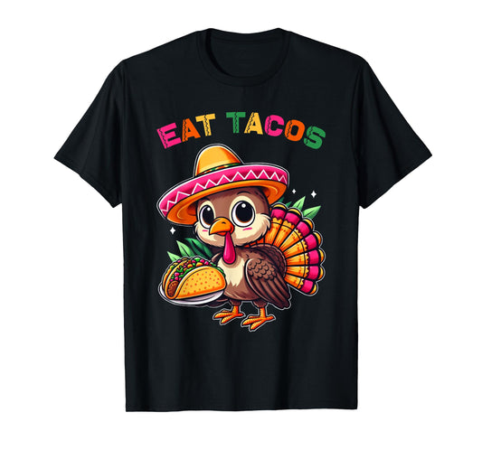 Funny Mexican Cute Turkey Eats Tacos Thanksgiving Kids Boys T-Shirt