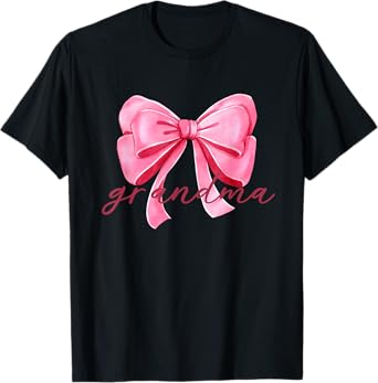 Grandma Pink Bow Birthday Baby Shower Family Pink Ribbon T-Shirt