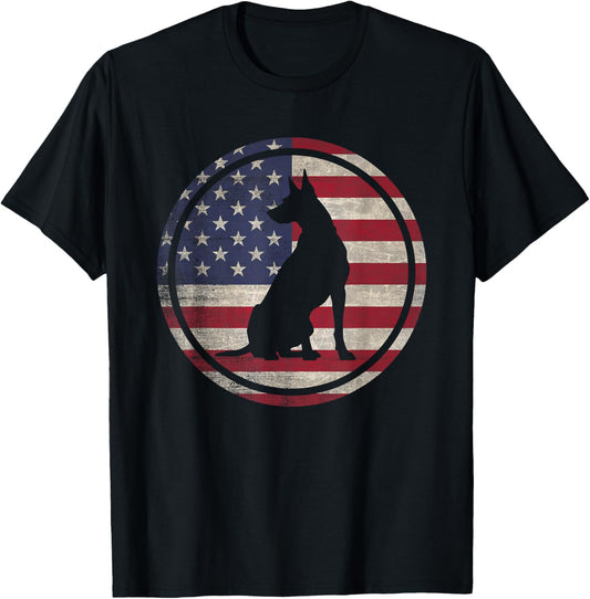Retro American Flag Doberman Pinscher Dog T-Shirt