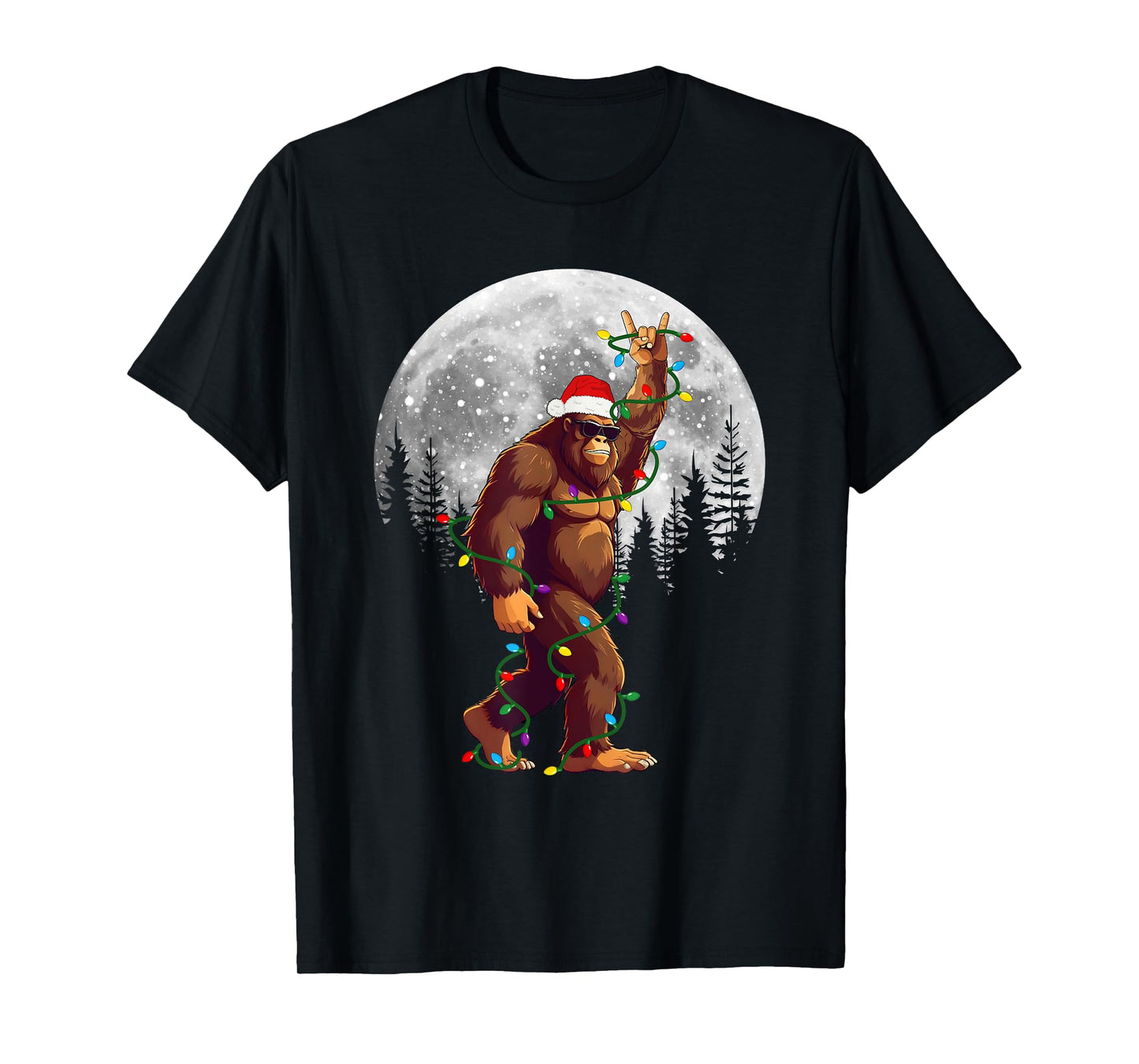 Bigfoot Santa Christmas Tree Lights Funny Xmas Sasquatch T-Shirt