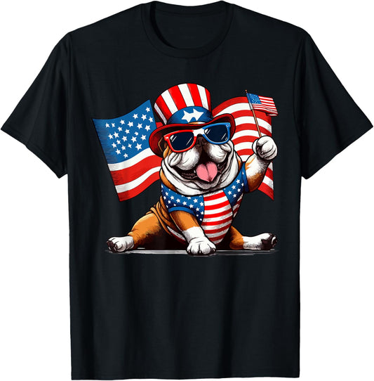Funny Bulldog Dog Lovers American usa Flag 4th Of July T-Shirt