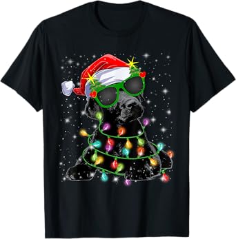 Black Labrador Christmas Tree Lights Labrador Dog Xmas 2024 Men Women Kids T-Shirt