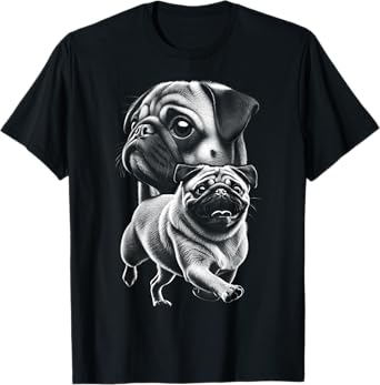 Cute Pug in Cool Drawing Style Portrait T-Shirt