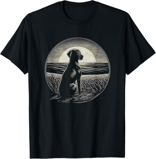 Vintage Vizsla Dog Retro Sunset Scene Art Design T-Shirt