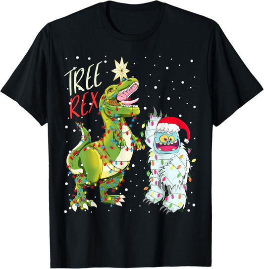 Yeti Bigfoot Abominable Snowman Santa & Tree Rex T-Shirt