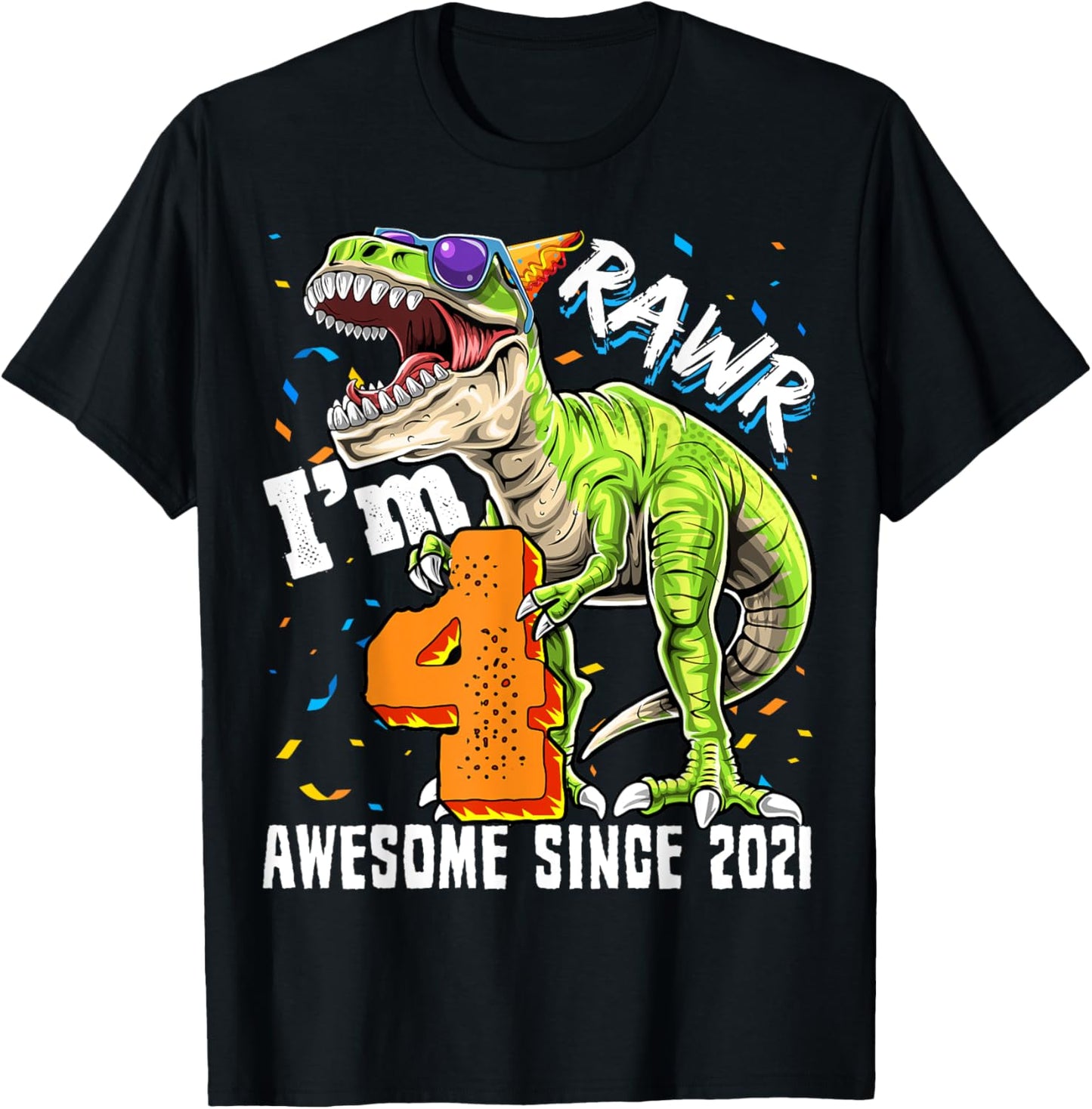 4th Birthday T Rex Dinosaur Party Boys Rawr I'm 4 T-Shirt
