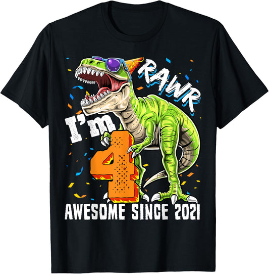 4th Birthday T Rex Dinosaur Party Boys Rawr I'm 4 T-Shirt