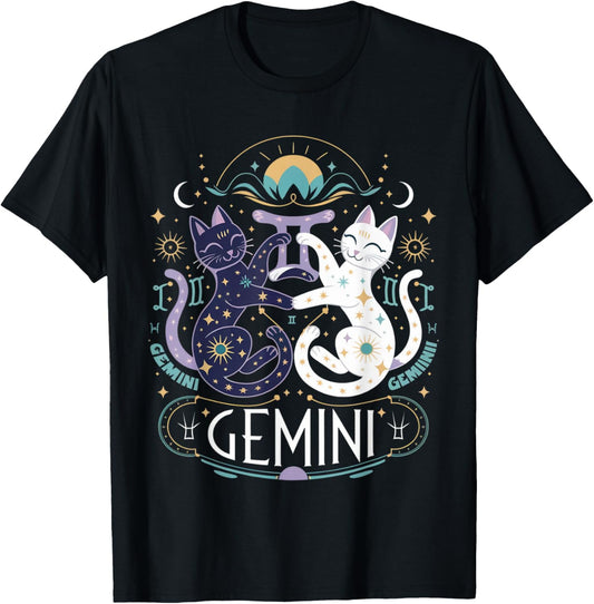 Gemini Zodiac Cats Lover Astrology Twin Cats Gemini T-Shirt