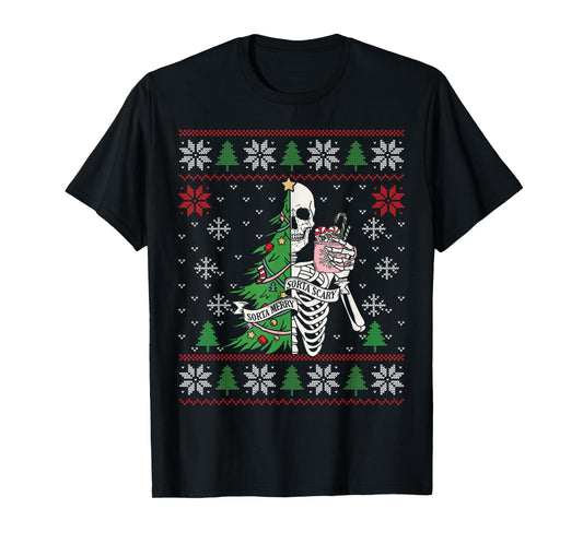 Christmas Vibes Xmas Skeleton Sorta Merry Sorta Scary Gothic T-Shirt