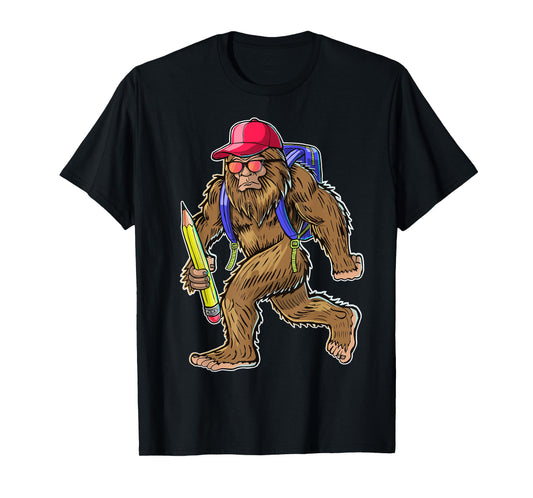 Funny Bigfoot Back to School Kid Bigfoot Backpack Boys T-Shirt