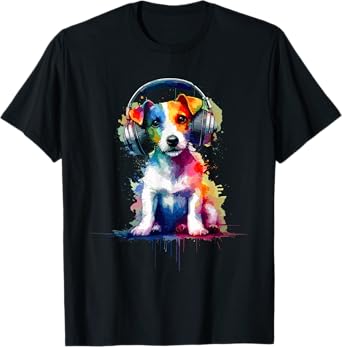 Splash Art Headphones Jack Russell Terrier Jack Russells T-Shirt