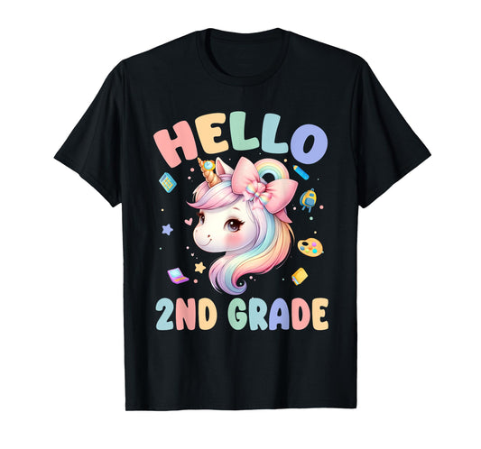 Hello 2nd Grade First Day Of School Unicorn Teacher Girl T-Shirt