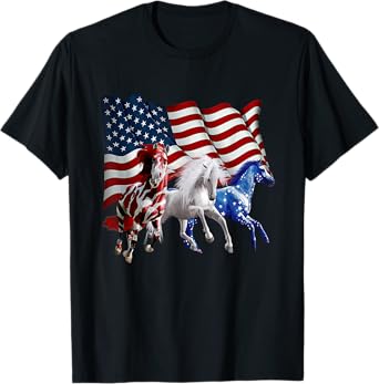 Patriotic US Flag 4th Of July Horse Lovers T-Shirt for Women Men
