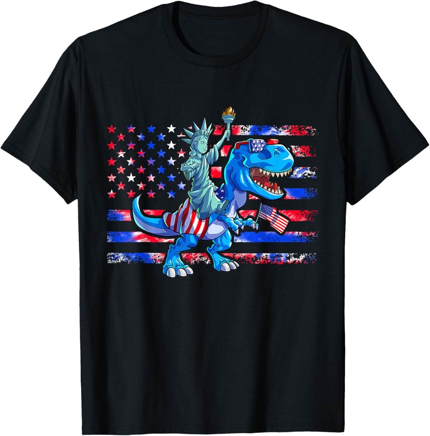 Dino Statue Of Liberty 4th Of July Shirt Boys American Flag T-Shirt