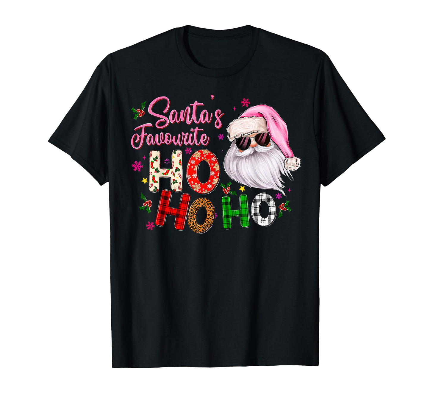 Santa's Favorite Ho Ho Ho Santa Claus Pink Christmas Apparel T-Shirt