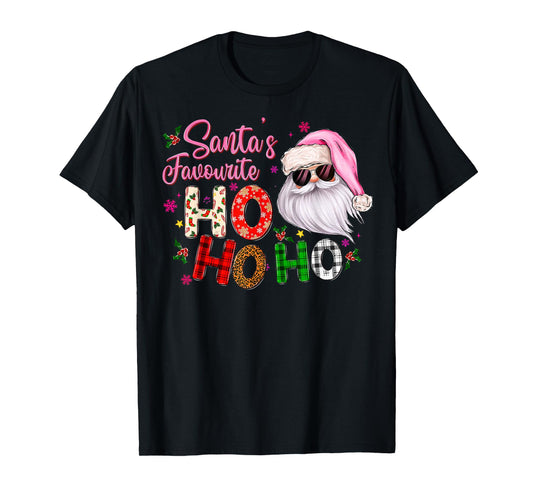 Santa's Favorite Ho Ho Ho Santa Claus Pink Christmas Apparel T-Shirt