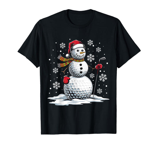 Golf Snowman Golf Player Santa Hat Christmas Funny T-Shirt