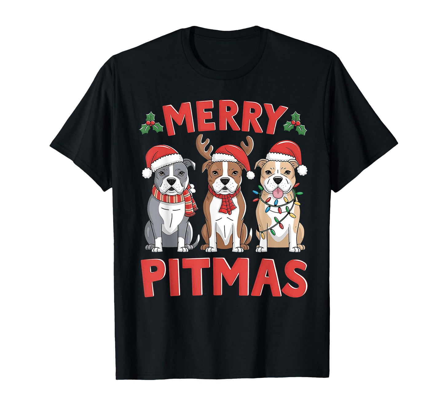 Pit Bull Santa Christmas Tree Lights Xmas Merry Pitmas T-Shirt