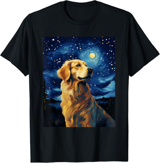 Golden Retriever Dog Starry Night Van Gogh T-Shirt