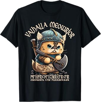 Nordic Norse Valhalla Viking Cat Warrior for Women Men Kids T-Shirt