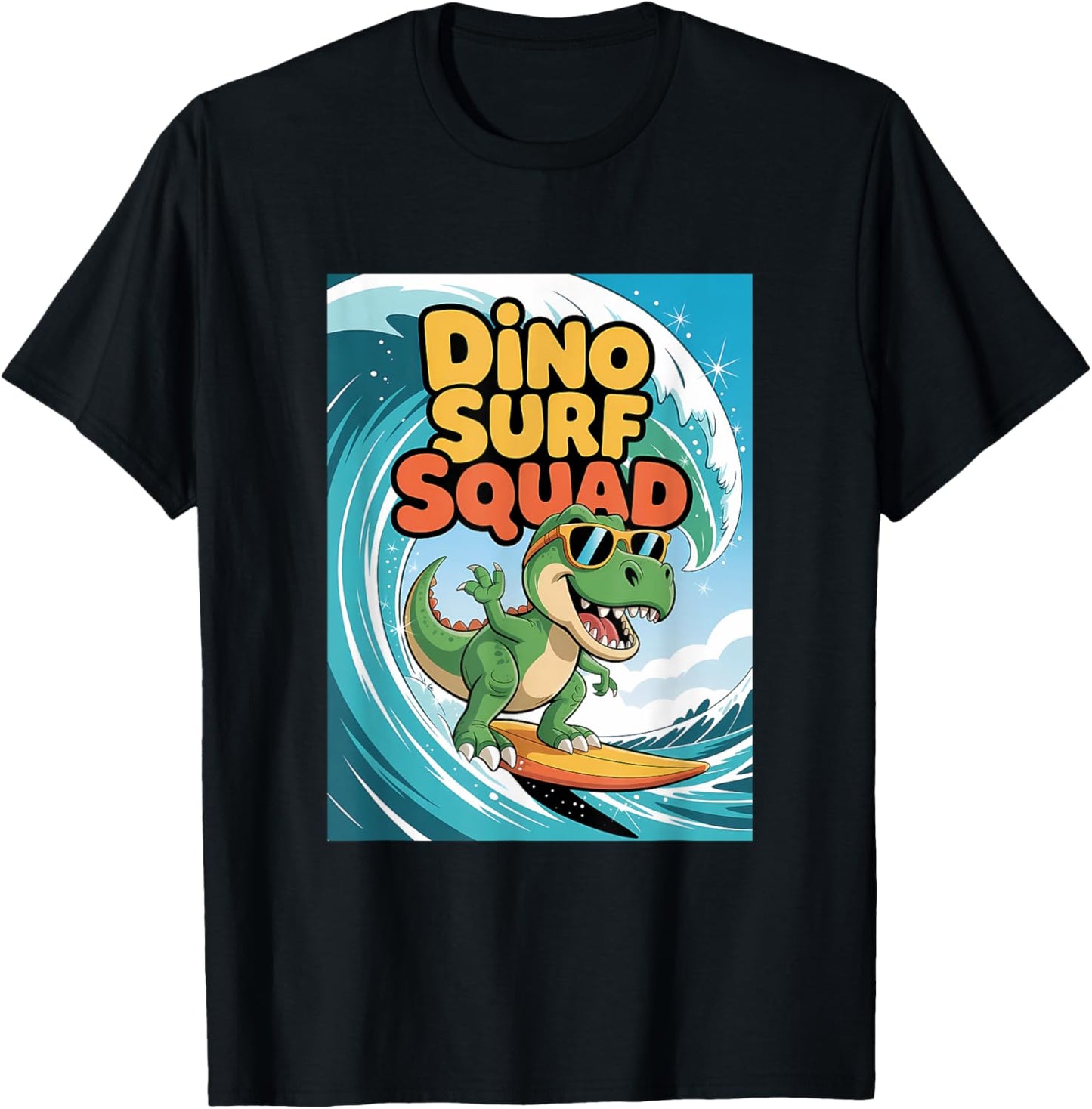 Dino Surf Squad – Funny Surfing Dinosaur Summer Vibes T-Shirt