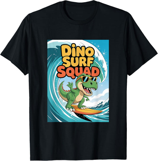 Dino Surf Squad – Funny Surfing Dinosaur Summer Vibes T-Shirt