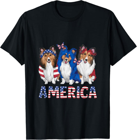 American 4th of July Dog Rough Collie T-Shirt
