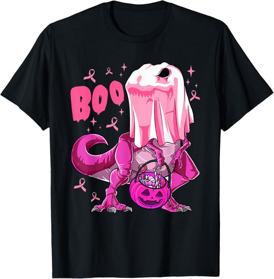 Ghost Dinosaur Funny Boo Halloween Support Breast Cancer T-Shirt