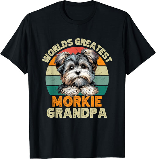 Worlds Greatest Morkie Dog Grandpa Funny Retro Dogs Owner T-Shirt