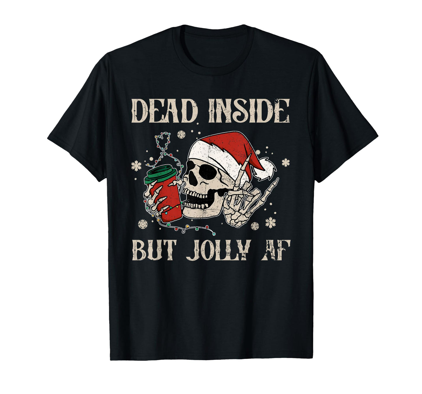 Dead Inside But Jolly AF Funny Skeleton Lights Christmas T-Shirt