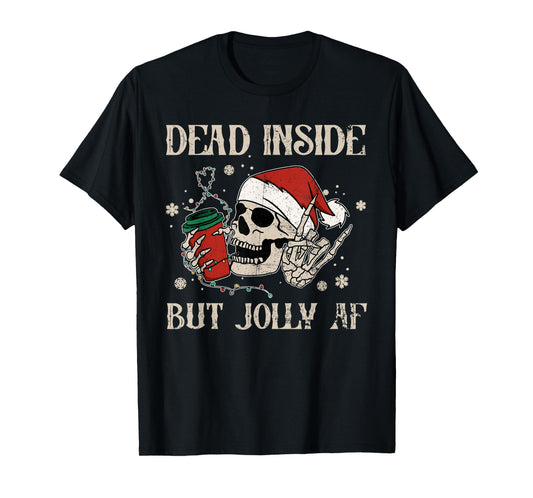 Dead Inside But Jolly AF Funny Skeleton Lights Christmas T-Shirt
