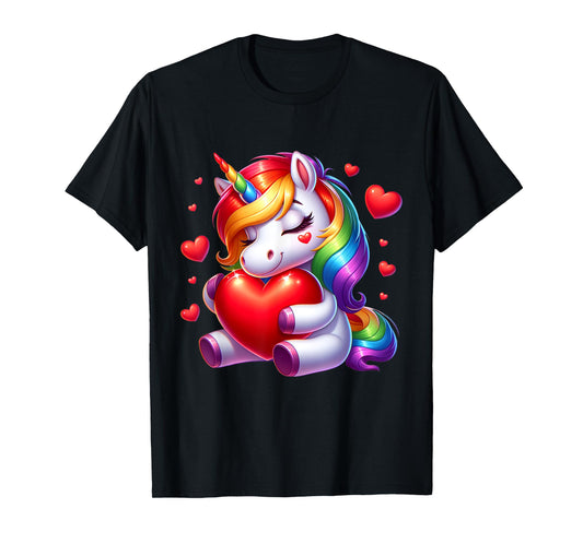 Cute Unicorn With Heart Valentines Day For Girls Womens Kids T-Shirt