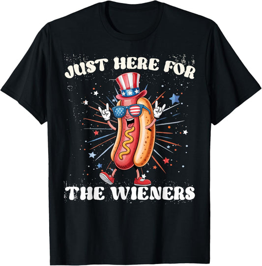 I'm Just Here For The Wieners Funny Fourth of July Hot-Dog T-Shirt