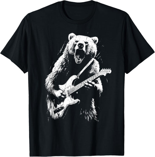 Rock Bear Playing Guitar Funny Guitar Bear Music T-Shirt