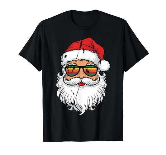 Santa Face Retro Sunglasses Christmas Men Boys Xmas Santa T-Shirt