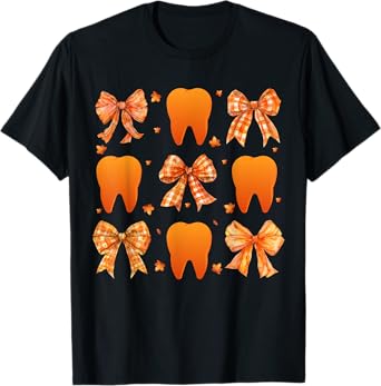 Dental Fall Thanksgiving Dental Assistant Coquette Teeth T-Shirt