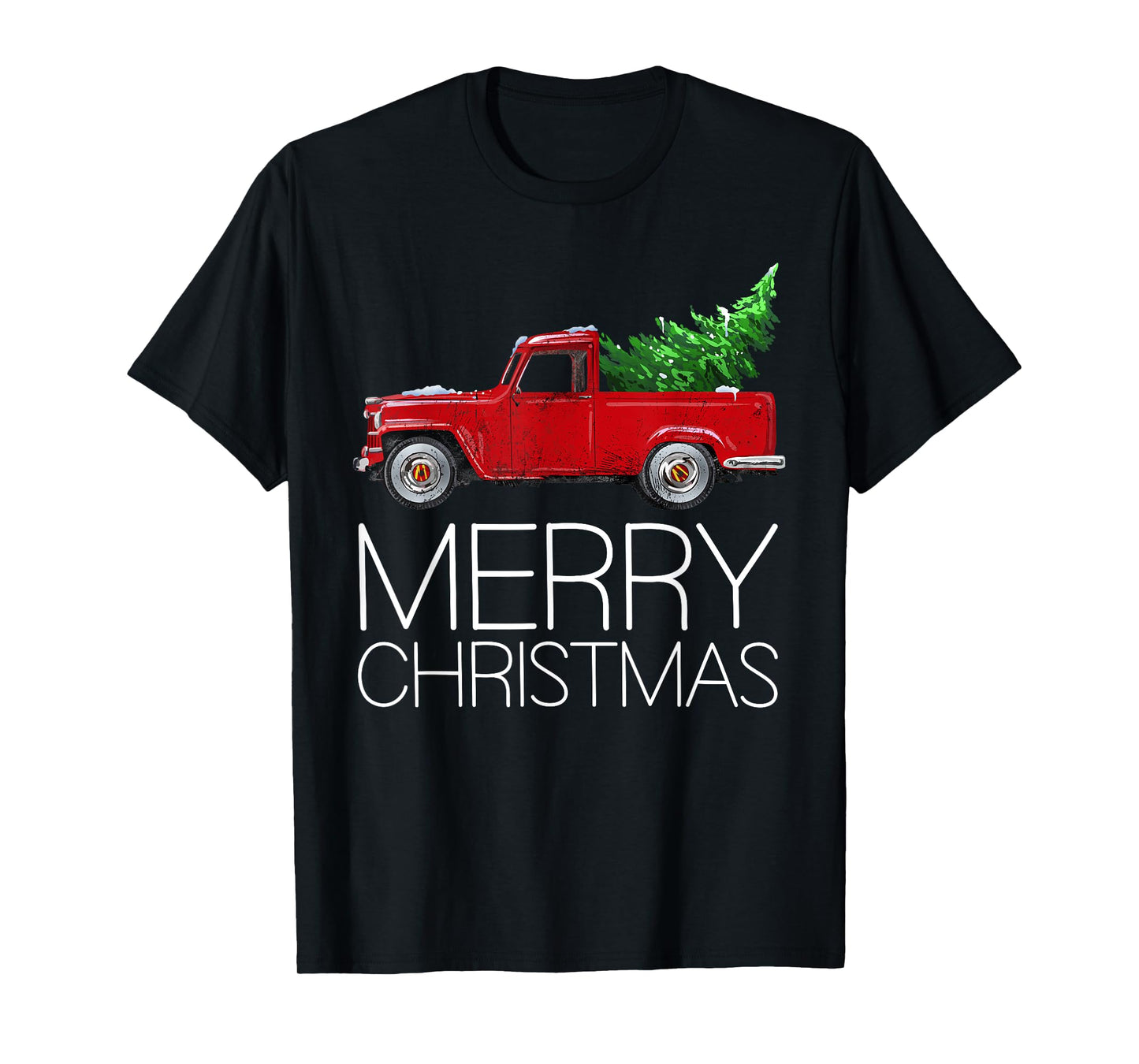 Red Vintage Wagon Tree Vacation Gift Red Truck Christmas T-Shirt
