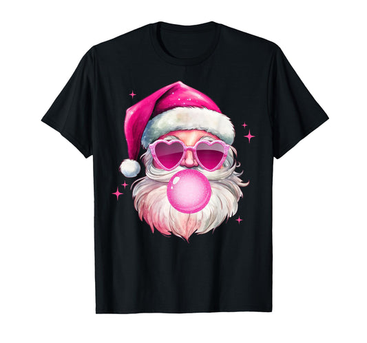 Cute Pink Santa Christmas Blowing Bubble Gum Xmas Girls T-Shirt