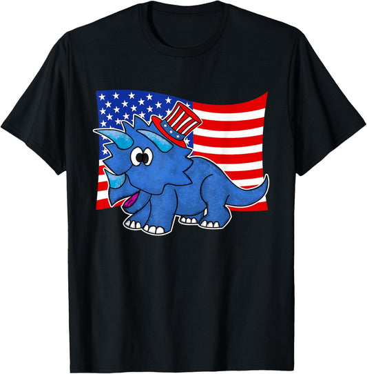Dinosaur American Flag Triceratops 4th July Dinosaurs T-Shirt